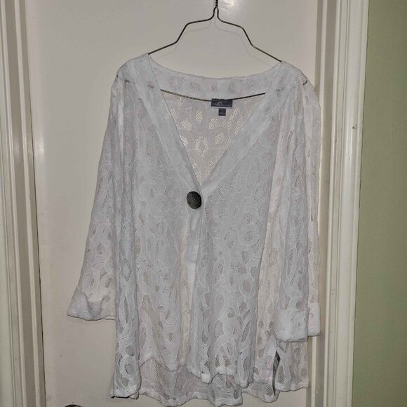 Tops - JM Collection Women’s Cardigan White Color Lace One Button Size L